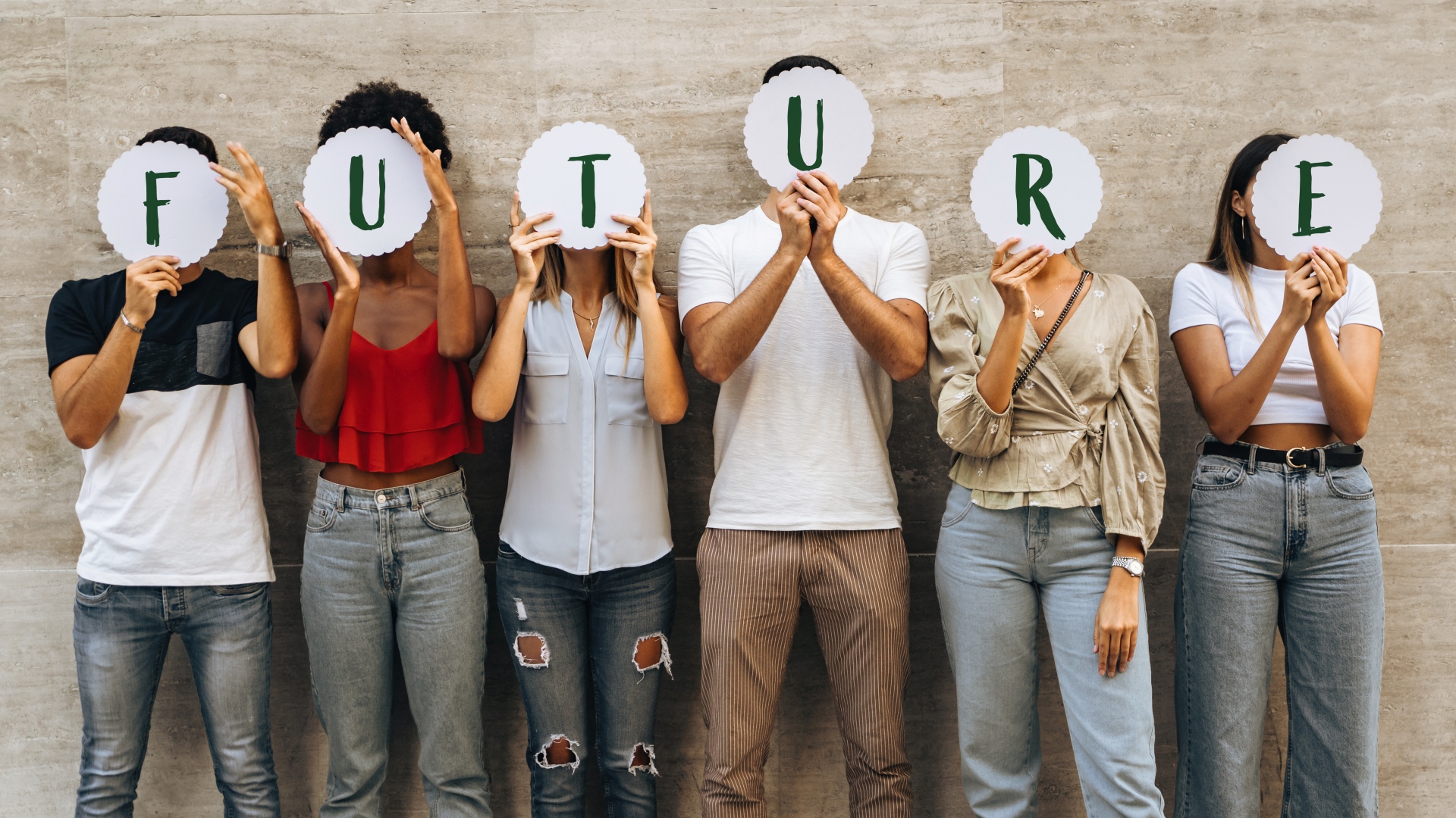 Young people with letters showing "future"